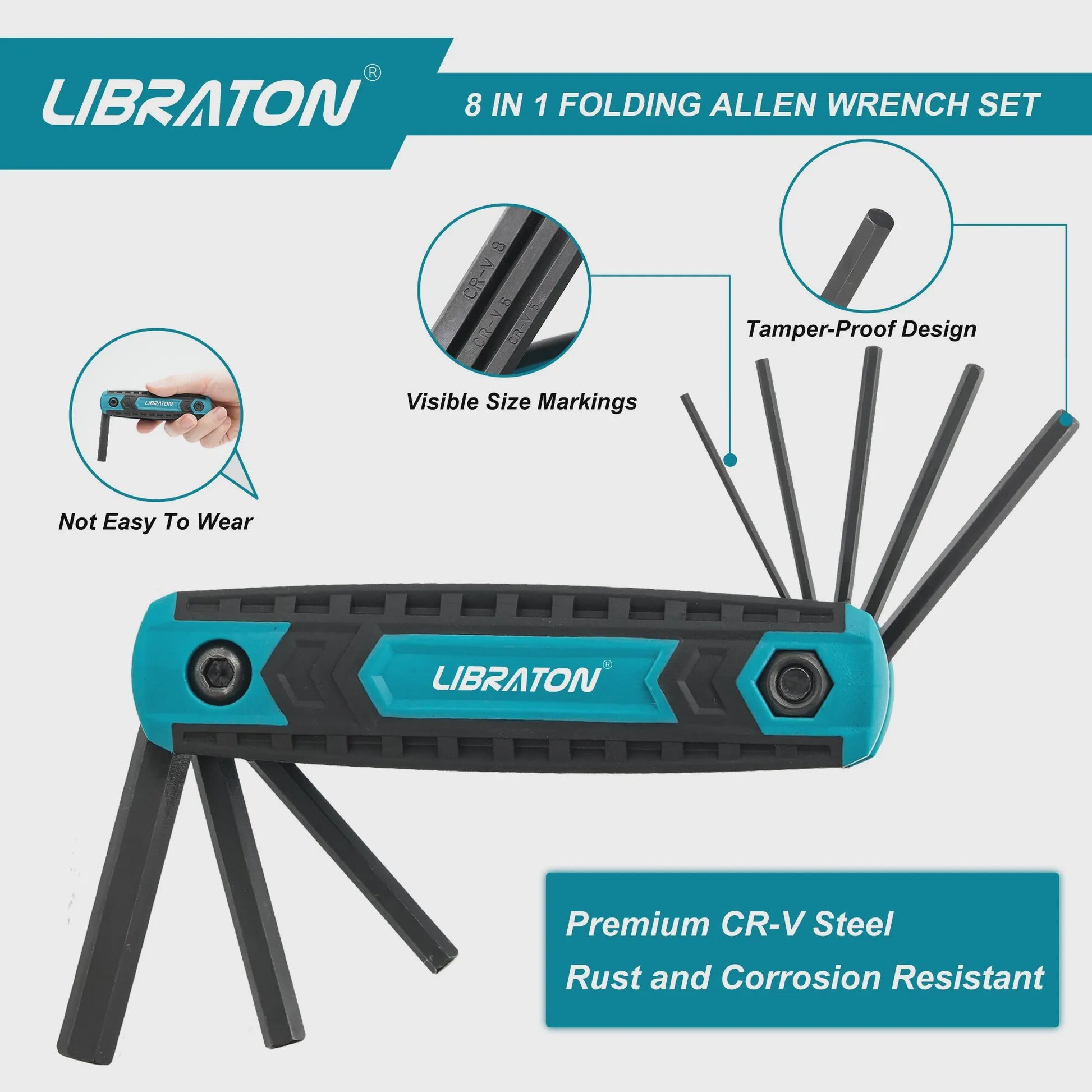 LIBRATON 8-in-1 Inklapbare Inbussleutel & Torx Set - Compact Gereedschap