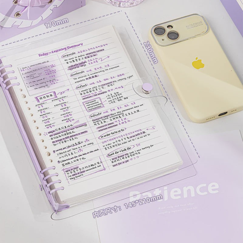 A5 Losbladig Notitieboek met Transparante Soft Leather Ringband - 120 Pagina's