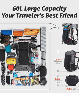 Naturehike Klimrugzak 60+5L - Ruime Outdoor Rugzak voor Reizen, Kamperen en Klimmen met Regenhoes