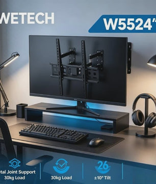 WETECH W5524 TV Muurbeugel - Dubbele Arm, 26-55 Inch, 30kg, Kantelbaar, VESA 75-400mm
