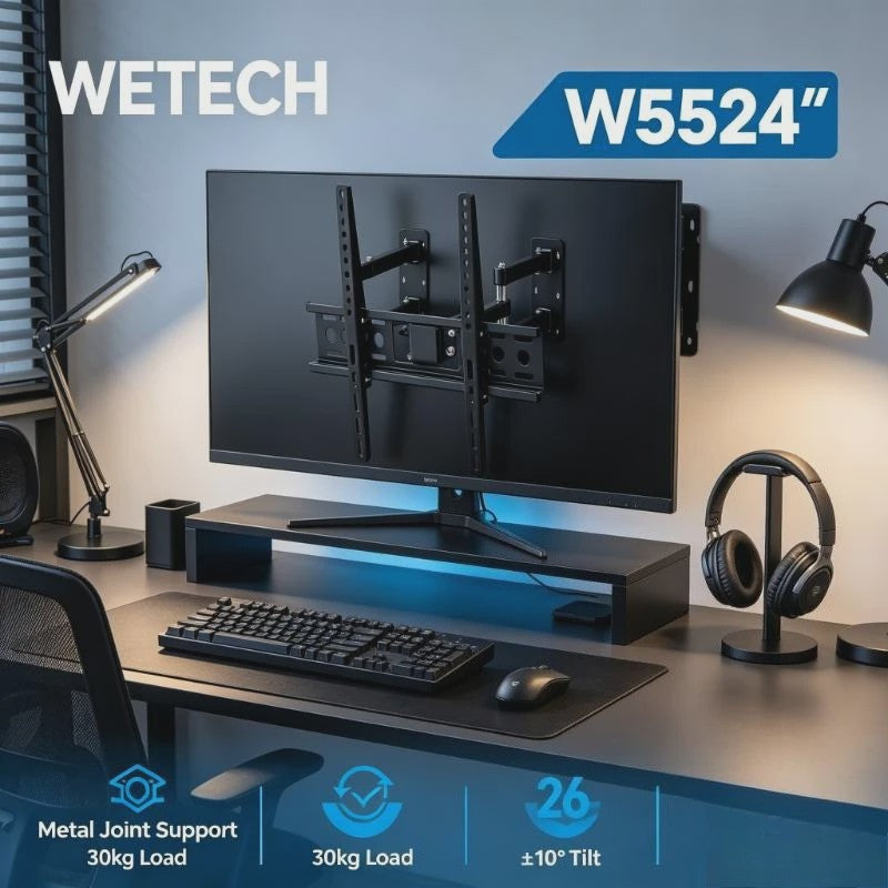 WETECH W5524 TV Muurbeugel - Dubbele Arm, 26-55 Inch, 30kg, Kantelbaar, VESA 75-400mm
