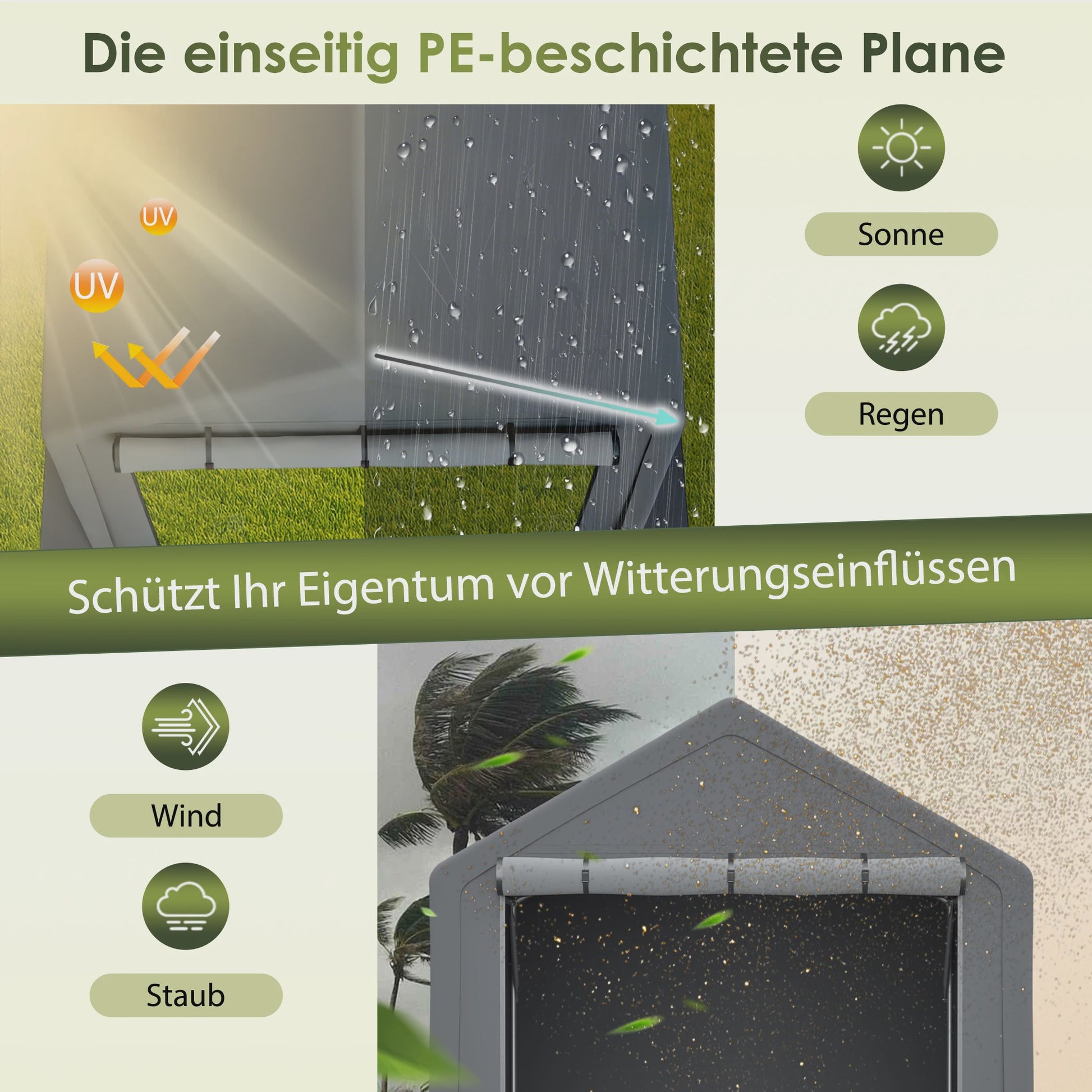 Ruime Garage Carport 190x296x200cm - Waterdichte Stalen Berging met Roldeur