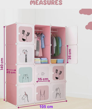 Modulair Kinderkastje met 12 Roze/Blauwe Kubussen en Dierenprints