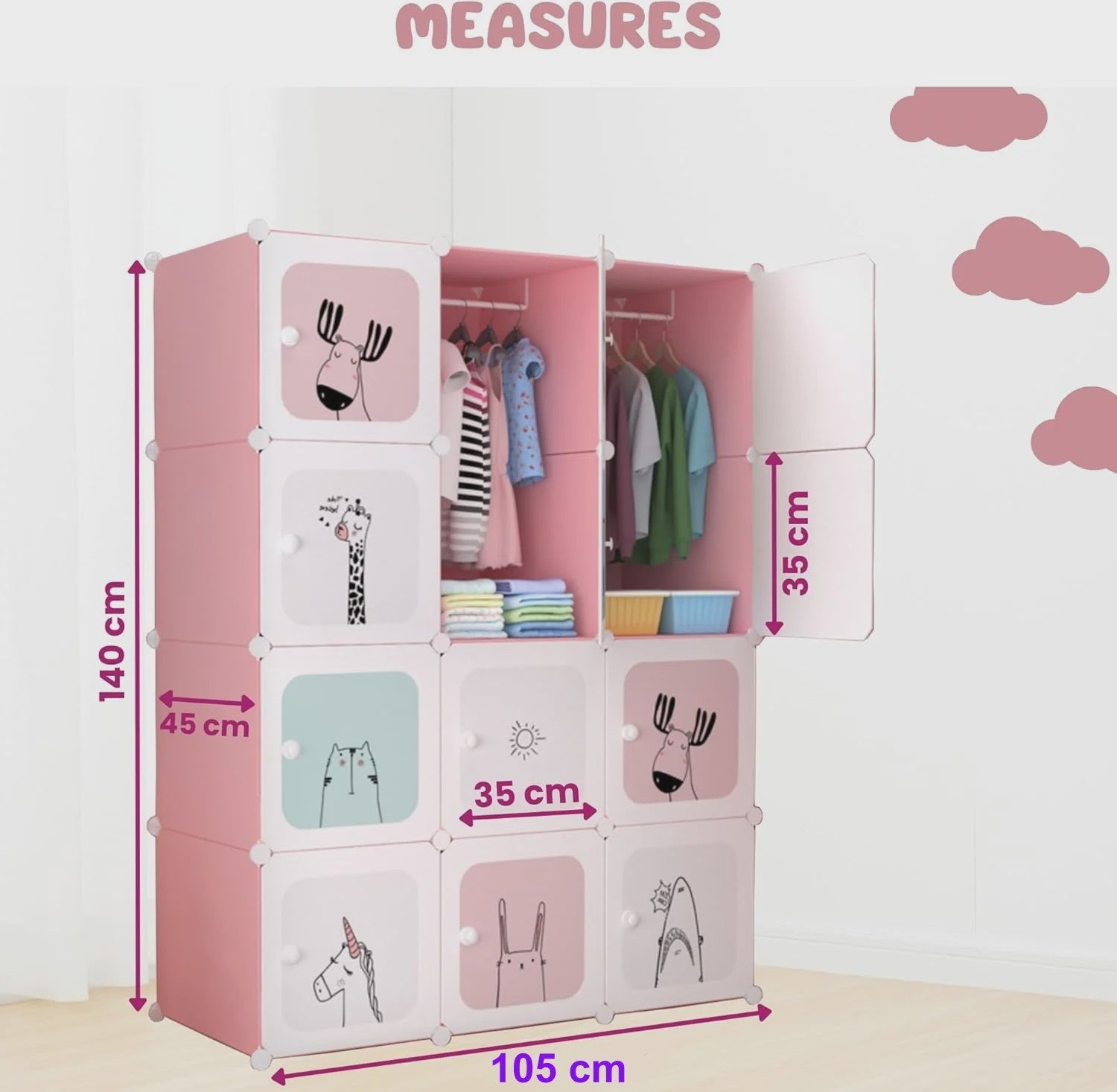 Modulair Kinderkastje met 12 Roze/Blauwe Kubussen en Dierenprints