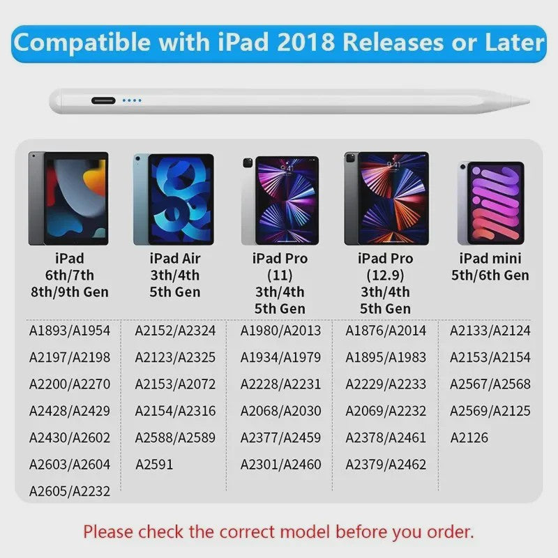 Stylus Pen met Palm Rejection & Power Display voor Apple iPad (2018-2022)