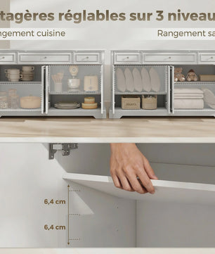 HOMCOM Buffetkast Woonkamer - Wit, 3 Lades, 4 Deuren met Soft-close en Verstelbare Planken