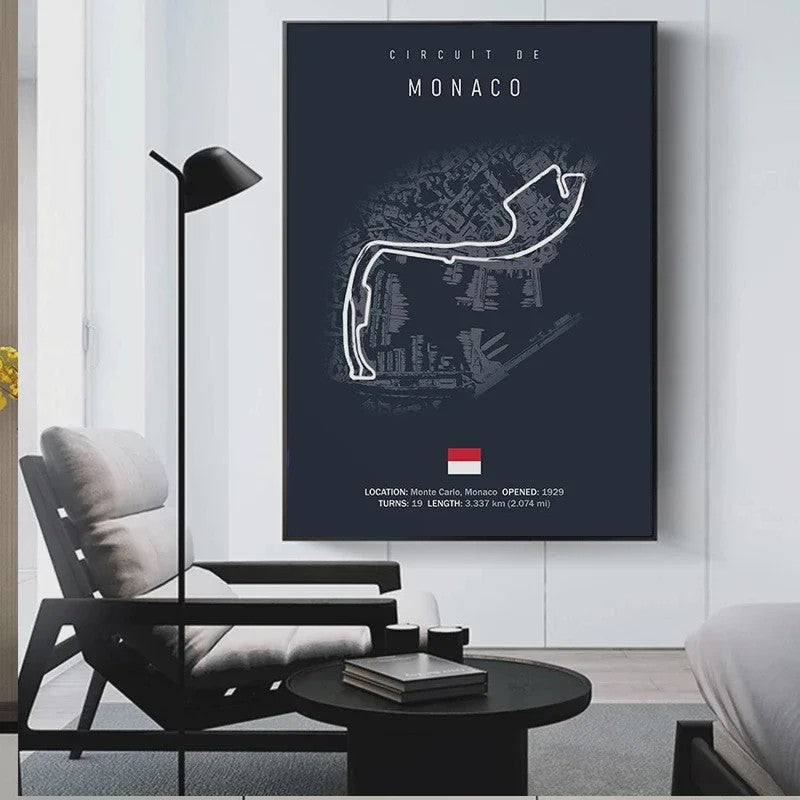 F1 Circuit Poster: Monaco Imola Track Art - Stijlvolle Motorsport Wall Art