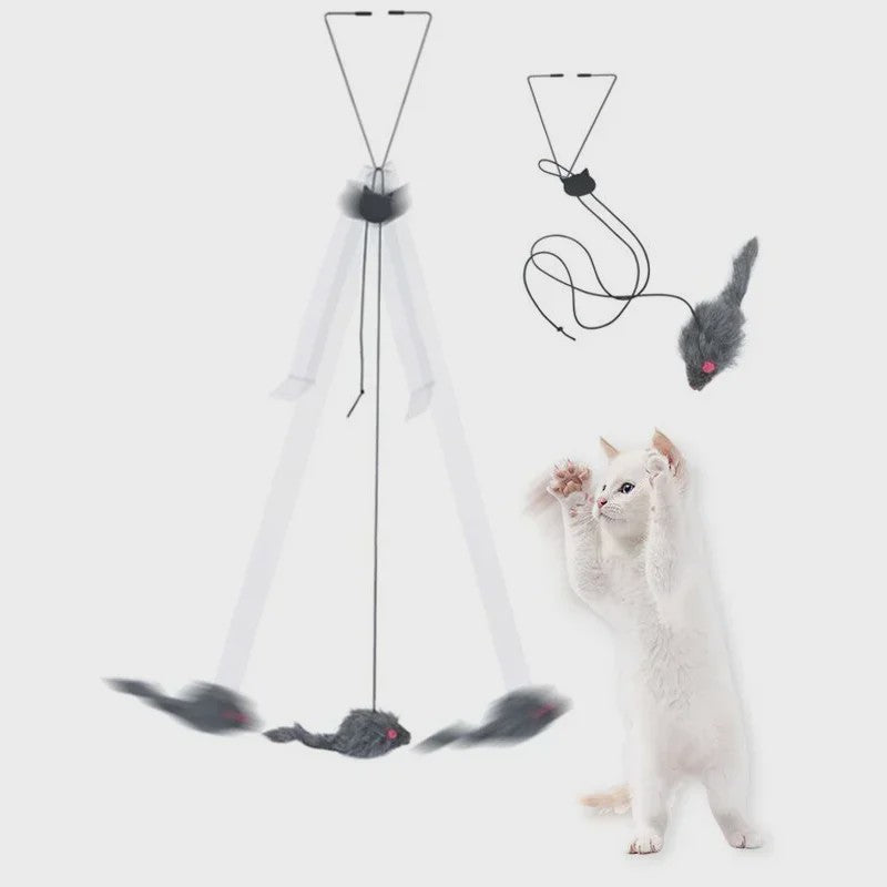 Interactief Katten Speelgoed Muis - Hangend Deur Speeltje met Veertje