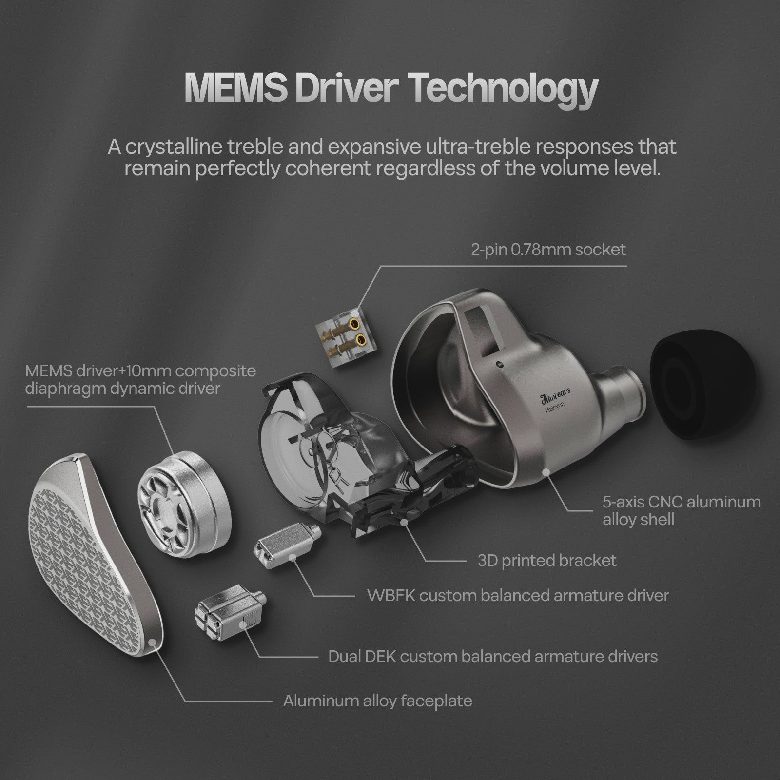 Kiwi Ears Halcyon Tribrid IEM Oordopjes met MEMS, 1DD, 3BA en Gaming Microfoon
