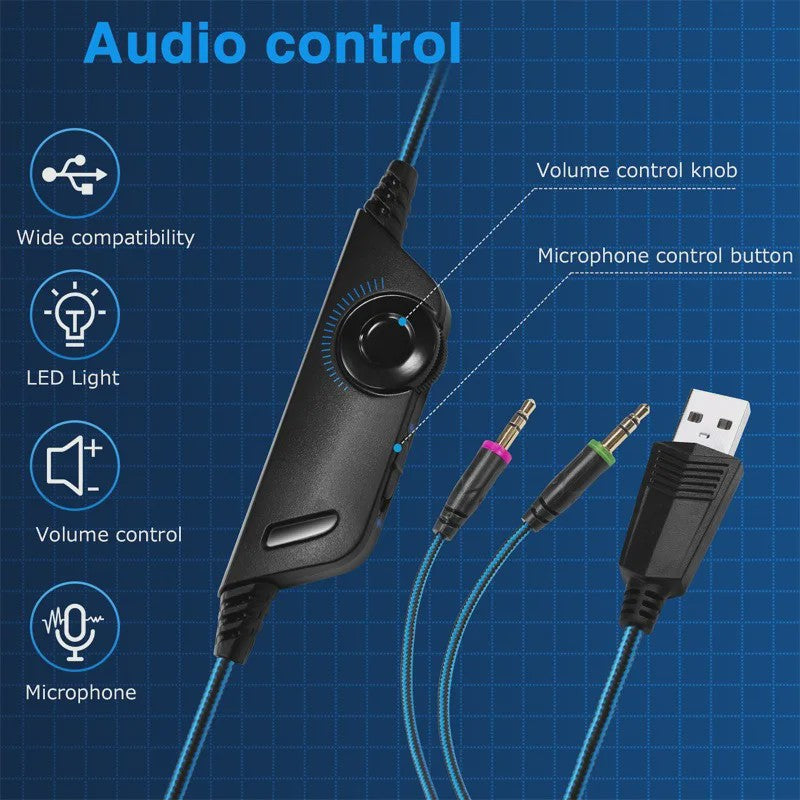 G2000 Gaming Headset met Microfoon, LED Verlichting en 50mm Speakers - PC, PS4, Xbox One
