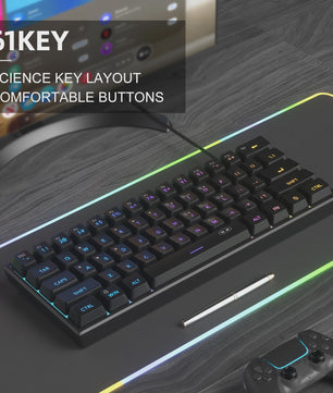 MageGee Mini 60% Gaming Toetsenbord met RGB Backlit, 61 Toetsen, Compact & Ergonomisch
