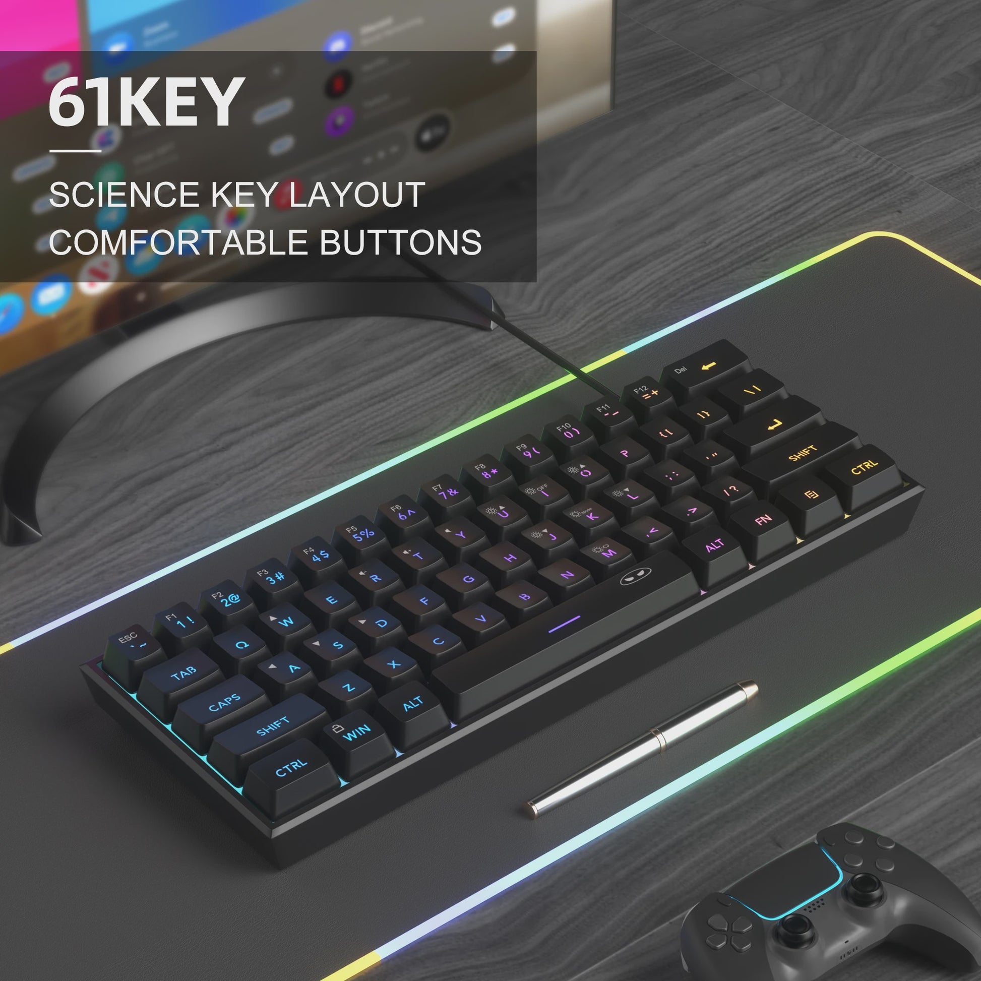MageGee Mini 60% Gaming Toetsenbord met RGB Backlit, 61 Toetsen, Compact & Ergonomisch