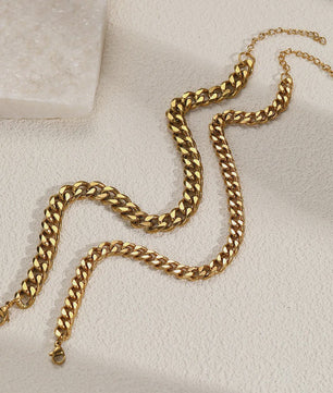 2-delige Gouden Roestvrijstalen Cuban Chain Enkelbandjes Set voor Dames en Heren
