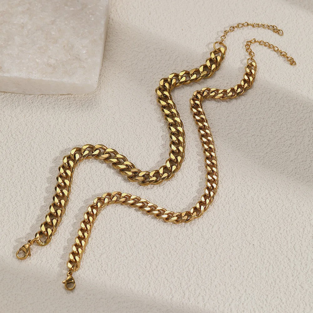 2-delige Gouden Roestvrijstalen Cuban Chain Enkelbandjes Set voor Dames en Heren