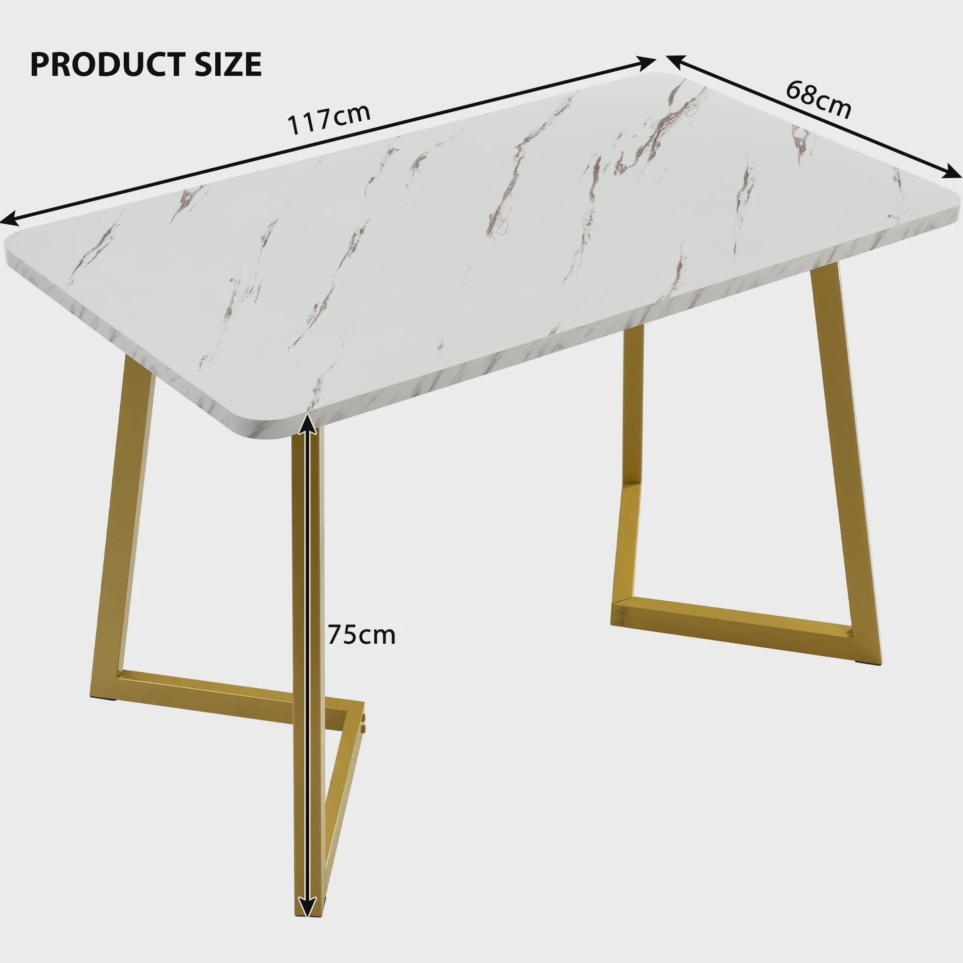 Eetkamertafel 117x68cm Rechthoekig met Goudkleurig Metalen Frame - Marmerlook