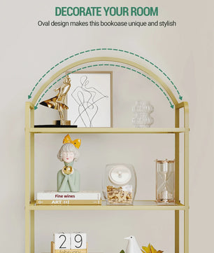 Gouden Boekenkast met 6 Planken van Gehard Glas en Stalen Frame