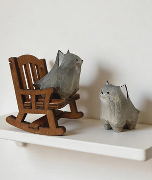 Handgemaakte Houten Mini Wolf Beeldje - Schattig Dieren Decoratie voor Bureau