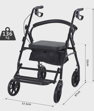 Opvouwbare Rollator met Zitting, Handremmen en Opbergmand - Lichtgewicht & Ergonomisch