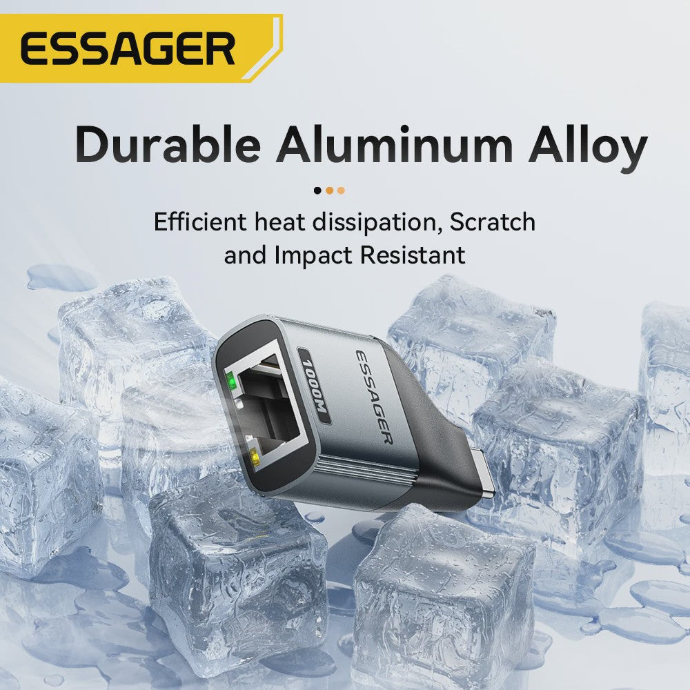 Essager Gigabit Type-C naar Ethernet Adapter 1000Mbps RJ45 Netwerkkaart