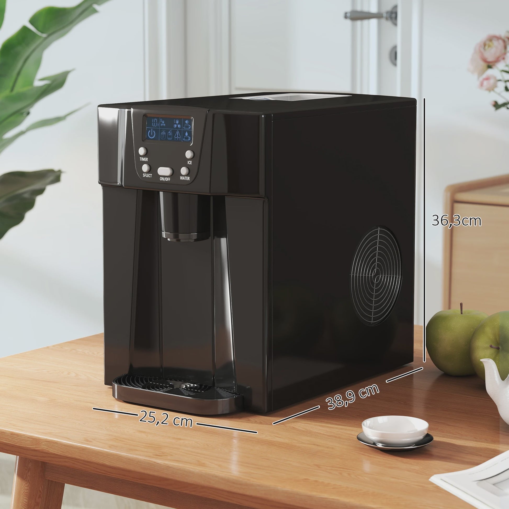 HOMCOM IJsmachine met Waterdispenser - 12kg/24u, 3L Tank, Verstelbare IJsblokjes, Zwart