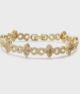 Luxe Gouden Armband met Klaver Hanger en Sprankelende Zirkonia - Dames Sieraden