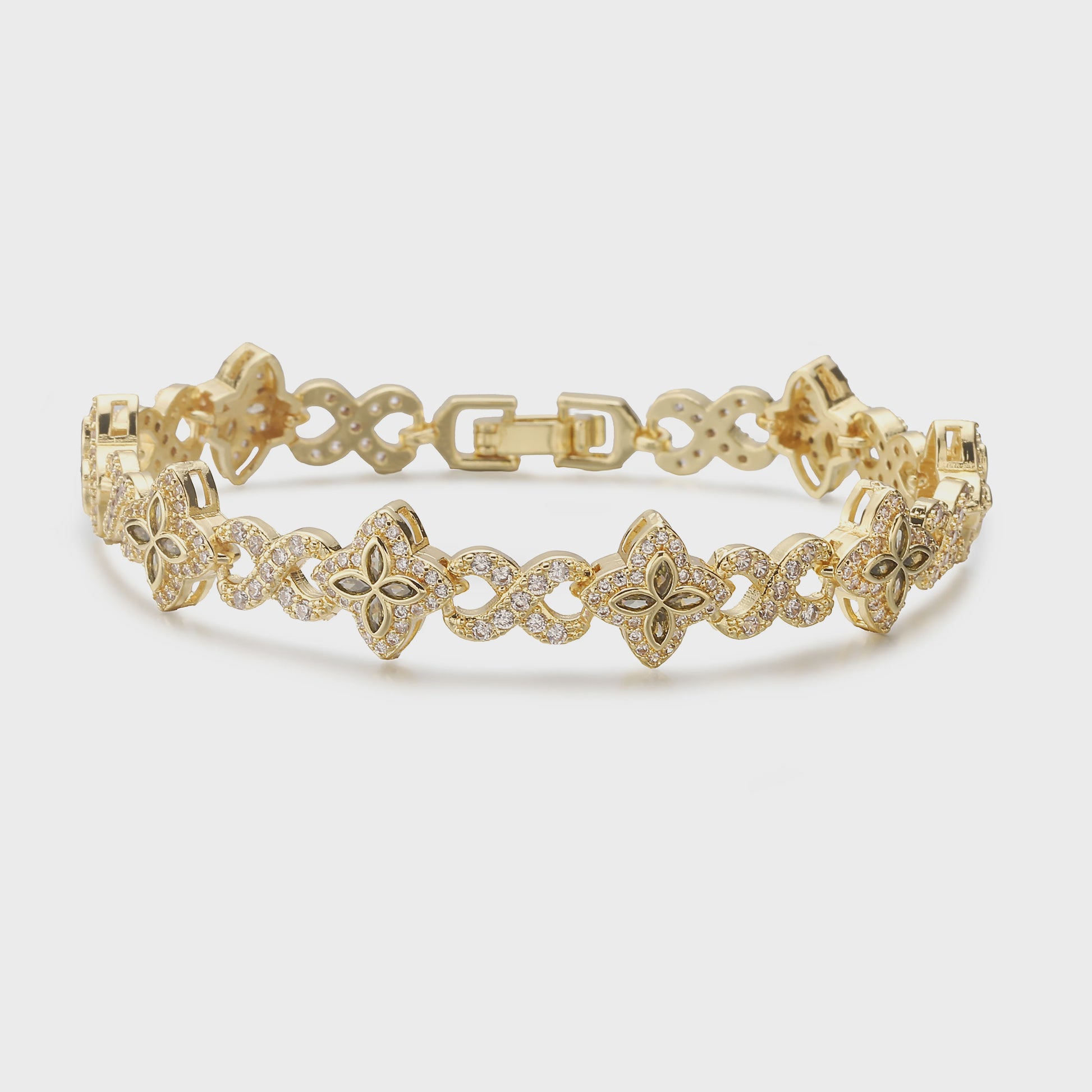 Luxe Gouden Armband met Klaver Hanger en Sprankelende Zirkonia - Dames Sieraden
