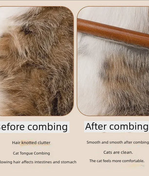 Professionele Kattenkam met Houten Handvat - Roestvrij Staal Haarverwijderaar voor Katten & Honden