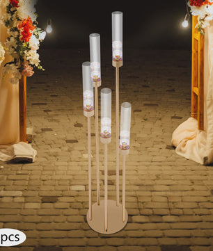 Set van 4 Goudkleurige Vloerkandelaren met 5 Armen - 80 cm Hoog - Luxe Decoratie voor Bruiloft & Feest