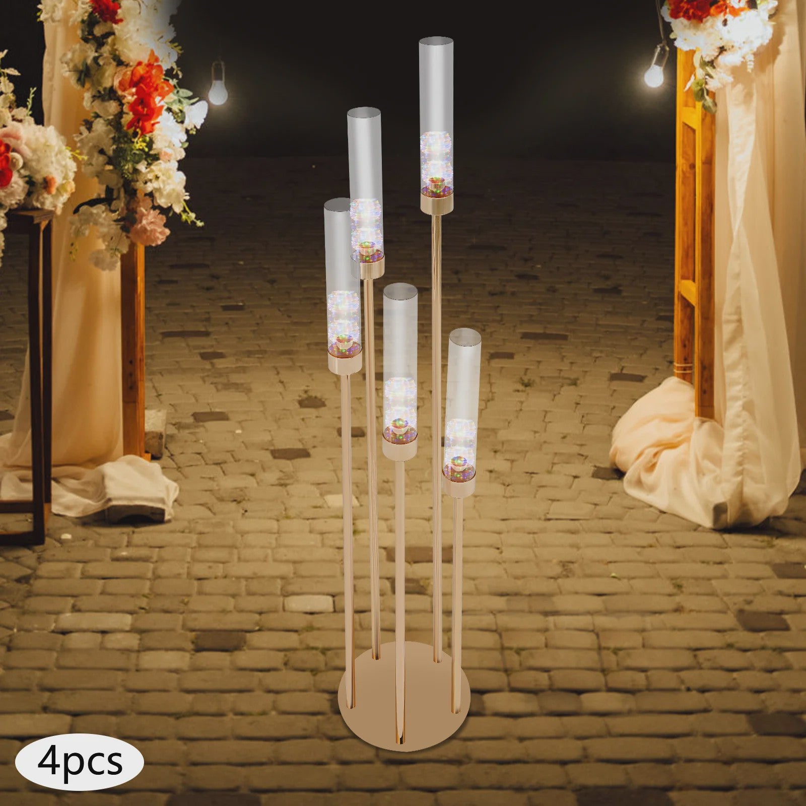 Set van 4 Goudkleurige Vloerkandelaren met 5 Armen - 80 cm Hoog - Luxe Decoratie voor Bruiloft & Feest