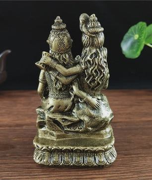 Bronzen Beeld Shiva, Parvati en Ganesha - Hindoeïstische Familie Feng Shui Decoratie