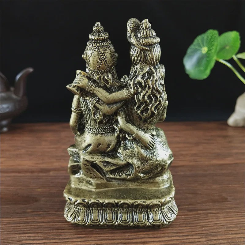 Bronzen Beeld Shiva, Parvati en Ganesha - Hindoeïstische Familie Feng Shui Decoratie