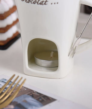 Chocolade Smeltmok met Vork - Keramische Fondue Beker voor Smelten en Warmer Houden