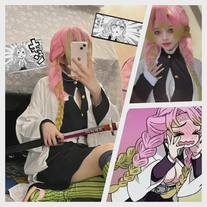 Kanroji Mitsuri Cosplay Kostuum: Kimono, Haori, Jurk & Pruik - Demon Slayer