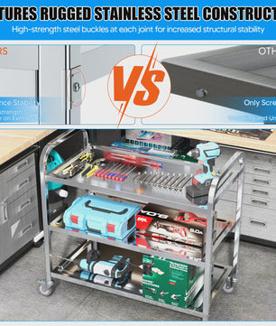 Professionele 3-Laags RVS Trolley met Wielen - Stil en Duurzaam voor Keuken, Kliniek en Salon