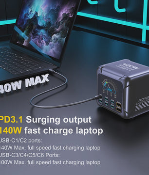 420W GaN Snellader met PD3.1: 140W USB-C Laadstation voor Laptops, Smartphones & Meer