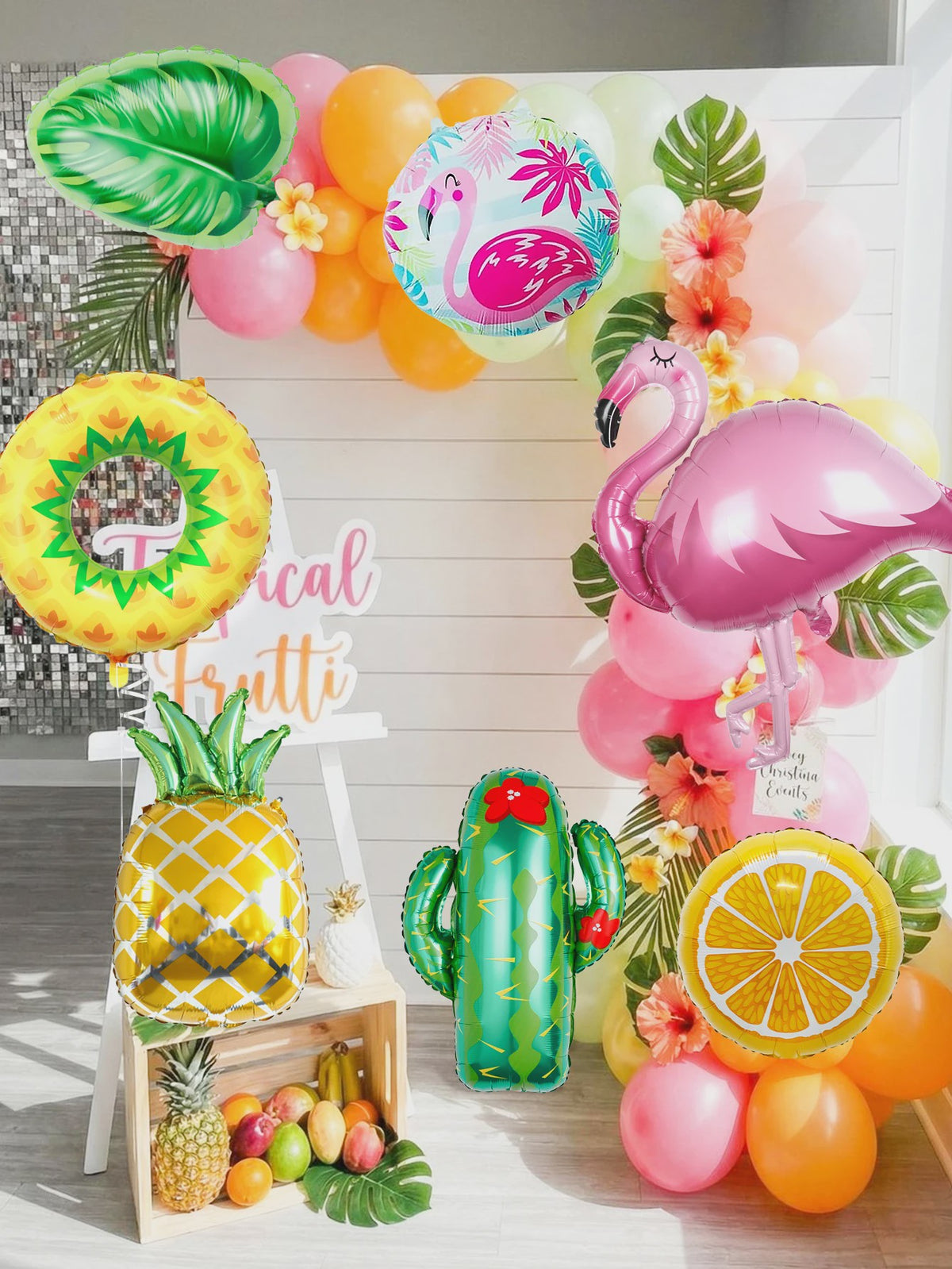 8-delige Tropische Feestballonnen Set met Flamingo, Ananas, Cactus & Citrus