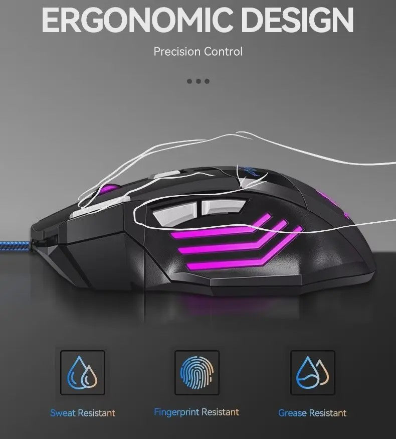 RGB Gaming Muis met 7 Knoppen en 2400 DPI - Ergonomisch & Bedraad