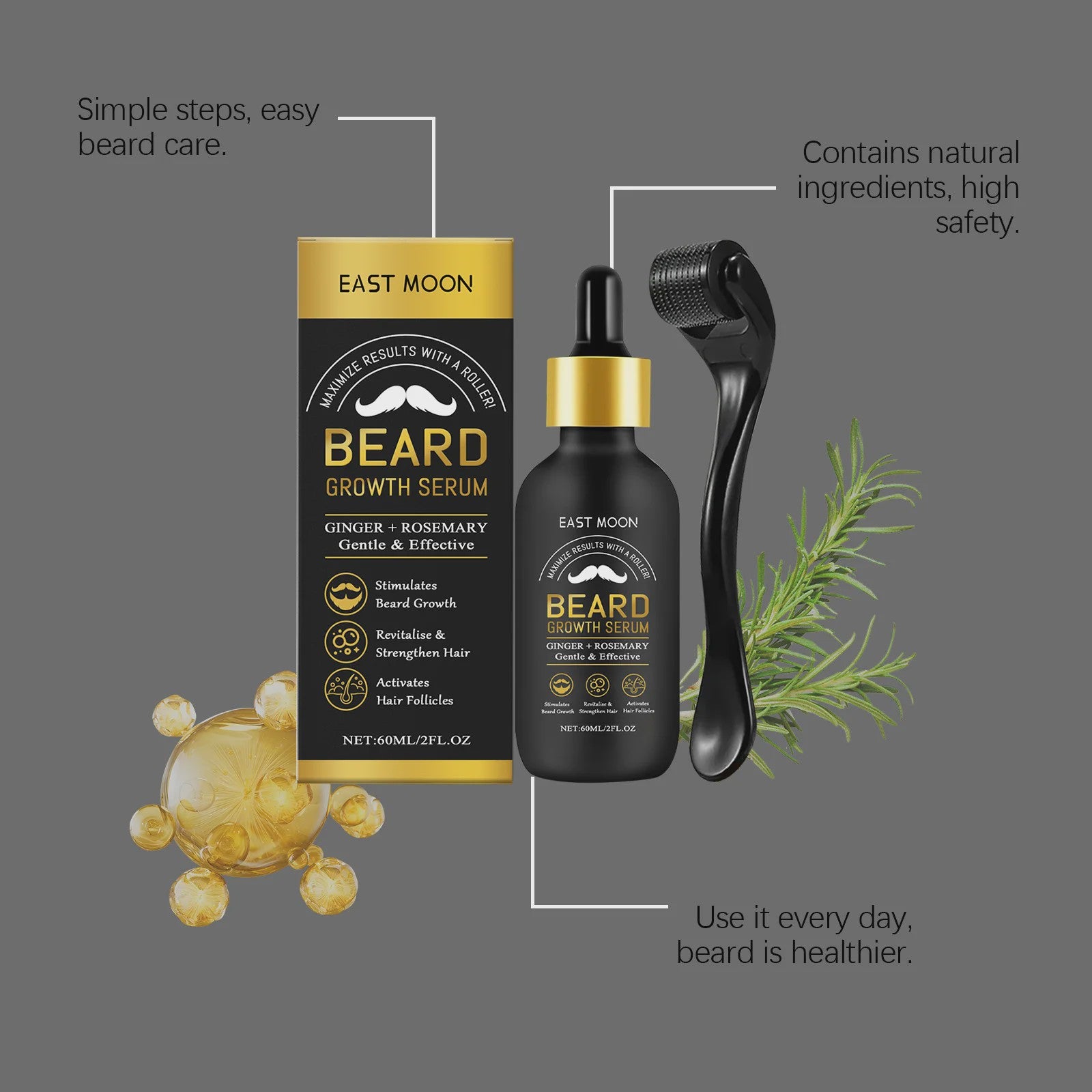 East Moon Baardgroei Serum Set: Stimuleert Groei, Versterkt Wortels & Verzacht Huid