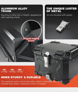 KEMIMOTO Universele Aluminium Motor Topkoffer 65L met Lederen Voering