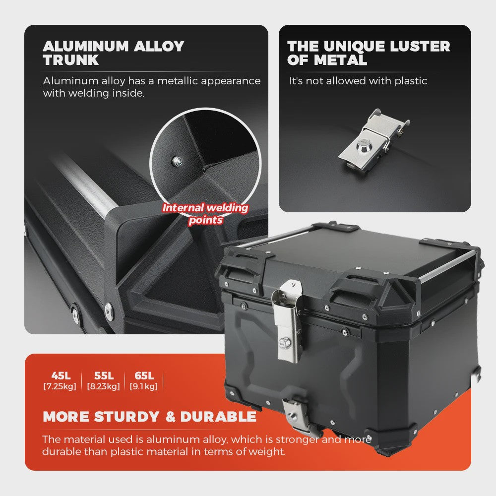KEMIMOTO Universele Aluminium Motor Topkoffer 65L met Lederen Voering