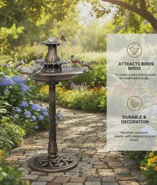 Bronzen Vogelbad Fontein met Bekken - 50x91 cm - Duurzaam Kunststof voor Tuin & Terras