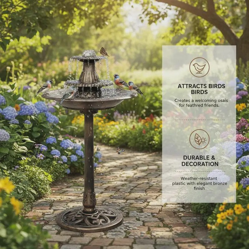 Bronzen Vogelbad Fontein met Bekken - 50x91 cm - Duurzaam Kunststof voor Tuin & Terras