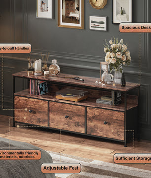 Vintage TV Meubel met LED Verlichting en 3 Stoffen Lades - Industrieel Design