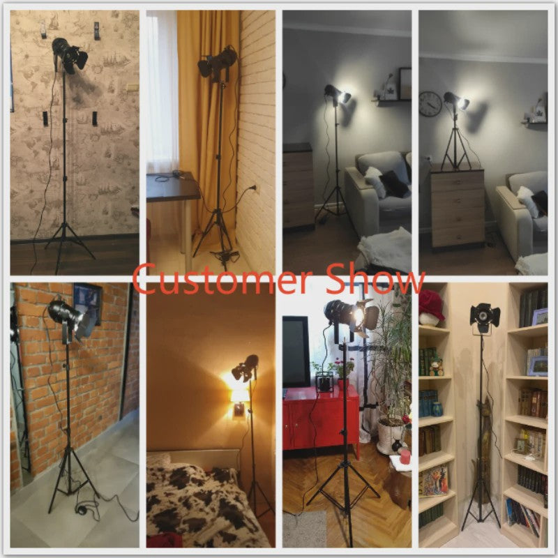 Industriële Tripod Vloerlamp - Retro Studio Verlichting Zwart