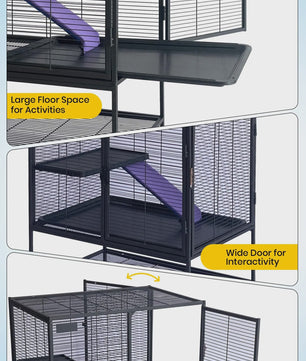 Ruime Multi-Level Kooi voor Kleine Dieren - 91 cm Hoog, Met Plateaus, Helling & Opbergruimte