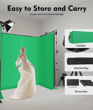 Opvouwbaar Green Screen Achtergrondstandaard 4x2.4m met Draagtas voor Livestreaming & Chroma Key