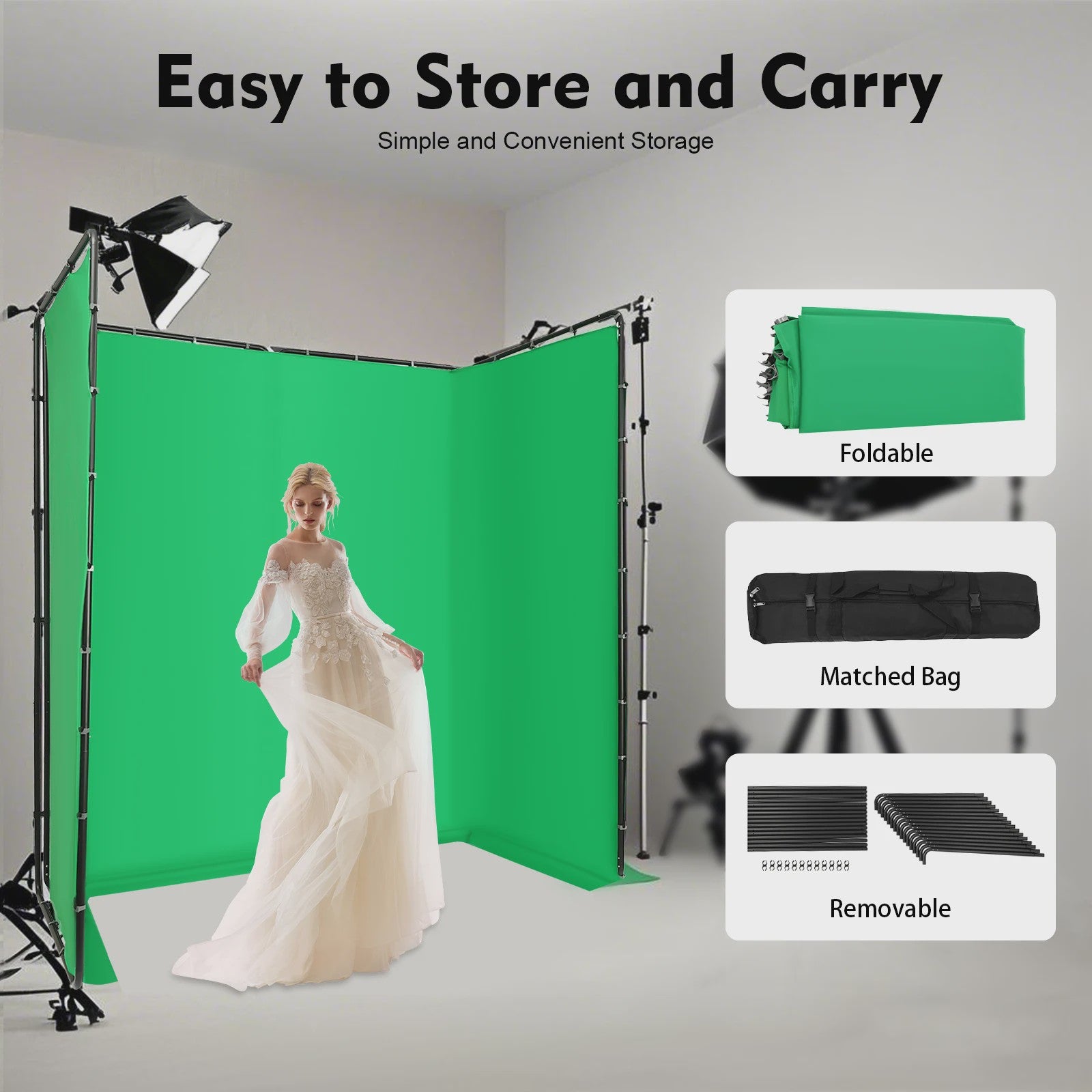 Opvouwbaar Green Screen Achtergrondstandaard 4x2.4m met Draagtas voor Livestreaming & Chroma Key