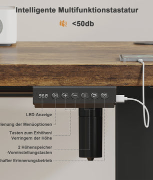 Elektrisch In hoogte Verstelbaar Bureau 120x60 cm met USB-poort - Ergonomisch Thuiswerk Bureau