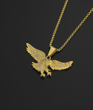 Gouden Eagle Hanger Ketting met Bling - Roestvrij Staal Iced Out Dieren Sieraad voor Heren & Dames