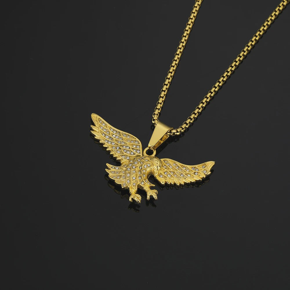 Gouden Eagle Hanger Ketting met Bling - Roestvrij Staal Iced Out Dieren Sieraad voor Heren & Dames